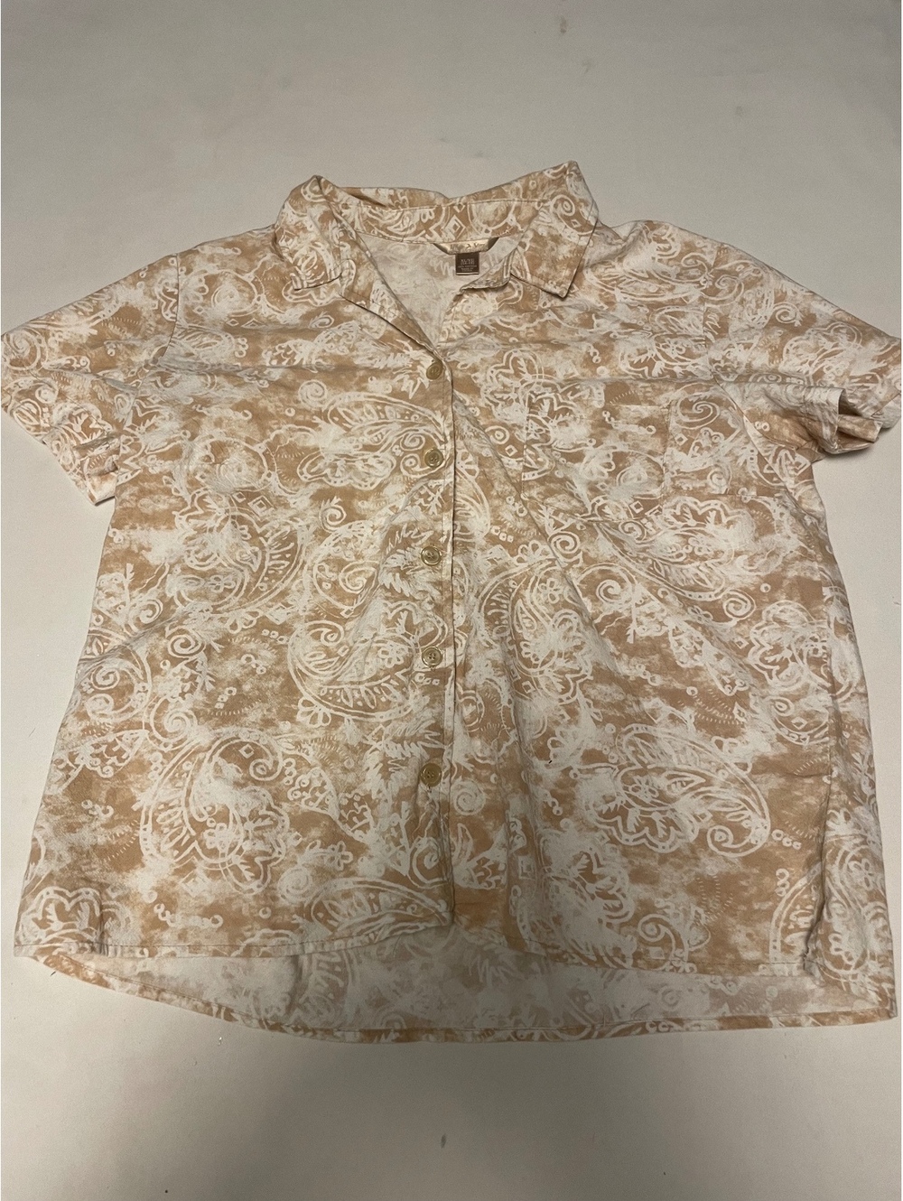 White Stag Women's Tan Seashell Combo Short Sleeve Button-Up Shirt Size XL